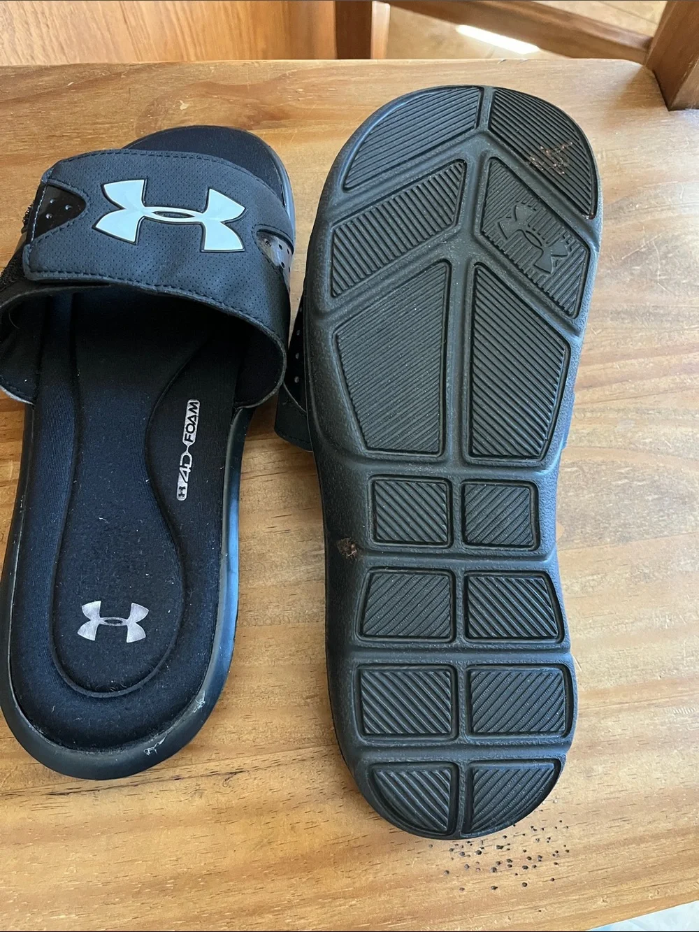 Under Armour Black and White Slide Sandals